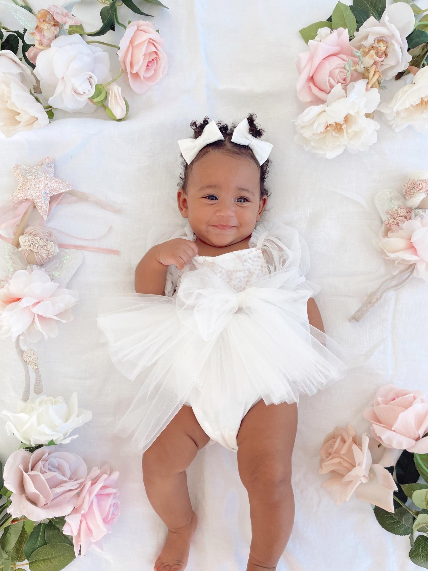 Jewel Sequin White Sparkle Baby Girl Tulle Party Romper