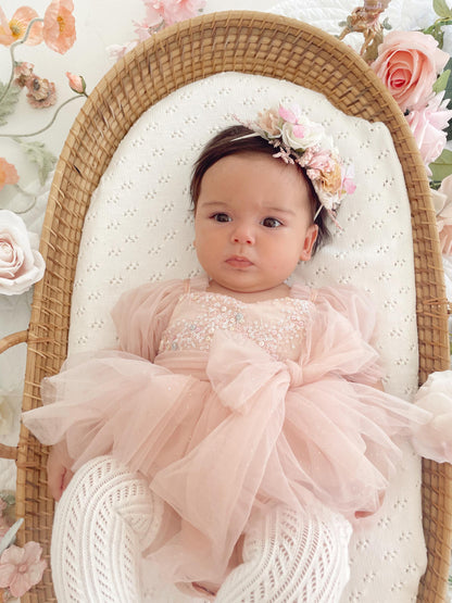 Jewel Sequin Pastel Pink Sparkle Baby Girl Tulle Party Romper