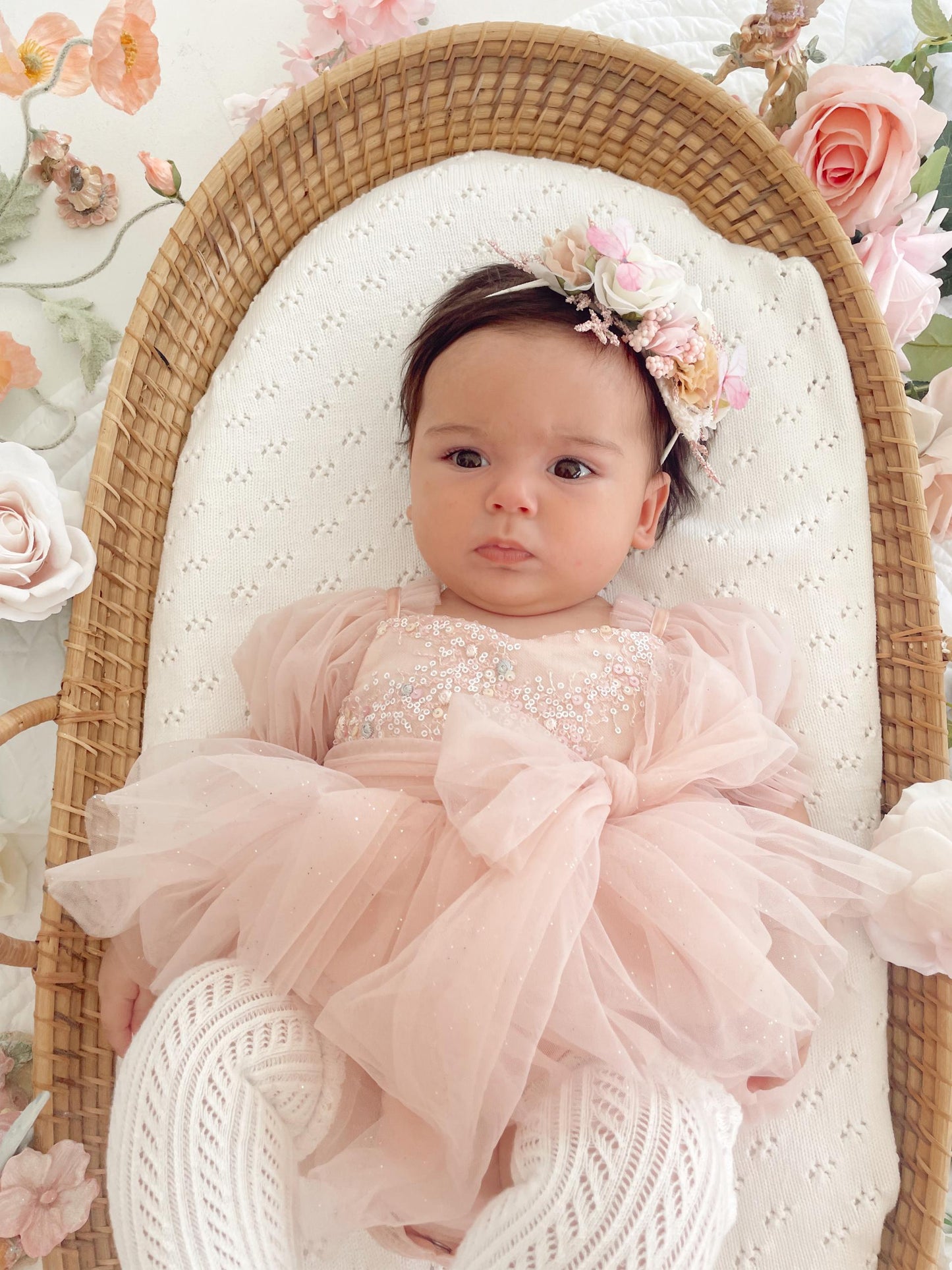 Jewel Sequin Pastel Pink Sparkle Baby Girl Tulle Party Romper