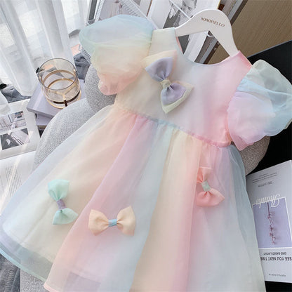 Girl Party Rainbow Dress Girl Summer Vacation Princess Dress