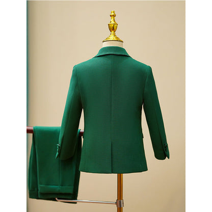 Boys Green Suit with Round Button Detail