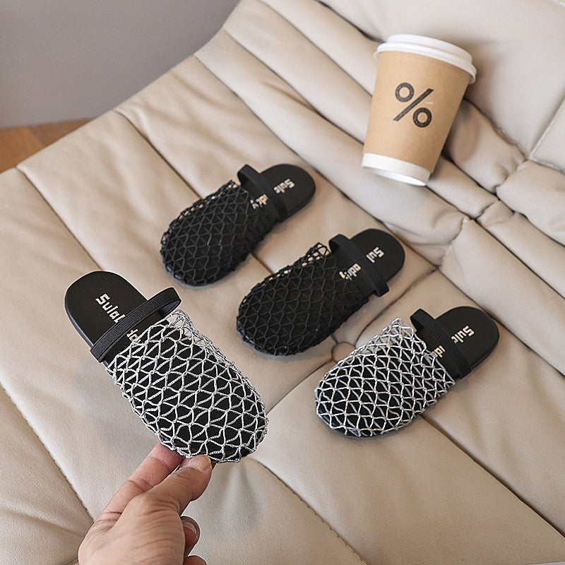 New Summer Girls' Fishnet Woven Openwork Slippers