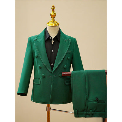 Boys Green Suit with Round Button Detail