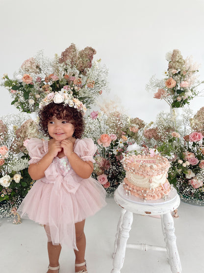 Jewel Sequin Dusty Pink Sparkle Baby Girl Tulle Party Romper
