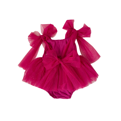 English Rose Romper Ruby Red Sparkle Baby Girl Romper
