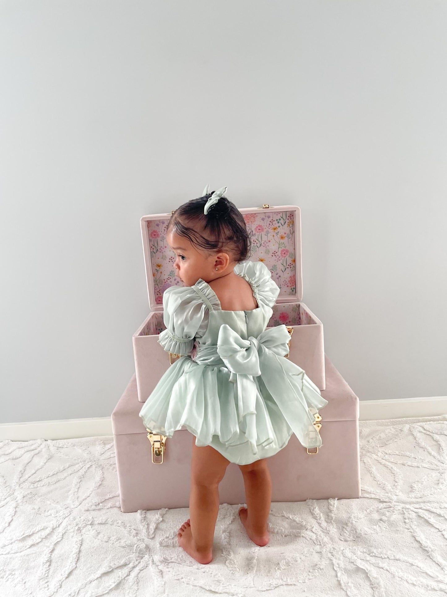 Mermaid Sequin Green Organza Baby Girl Party Romper