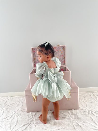 Mermaid Sequin Green Organza Baby Girl Party Romper