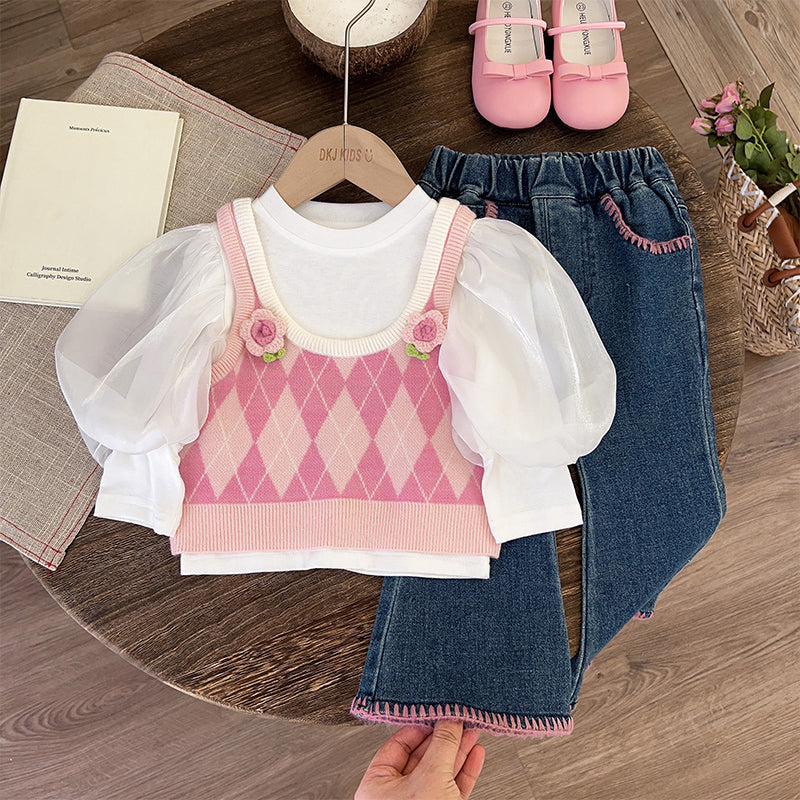 Girl Floral Vacation Outfit Girls Comfortable Outfit Three-Piece Set