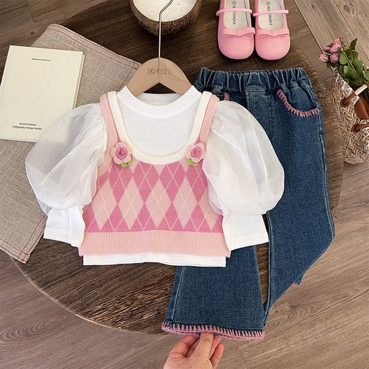 Girl Floral Vacation Outfit Girls Comfortable Outfit Three-Piece Set