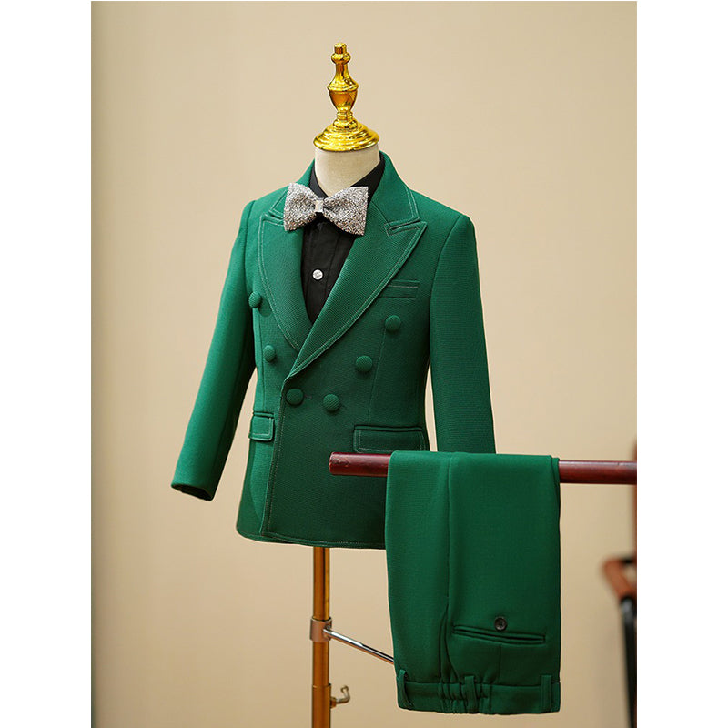 Boys Green Suit with Round Button Detail