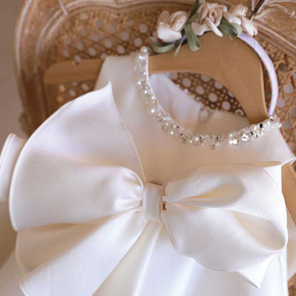 Baptism Dresses Baby Girl Princess Dress Toddler Sweet White Bow Birthday Party Dress