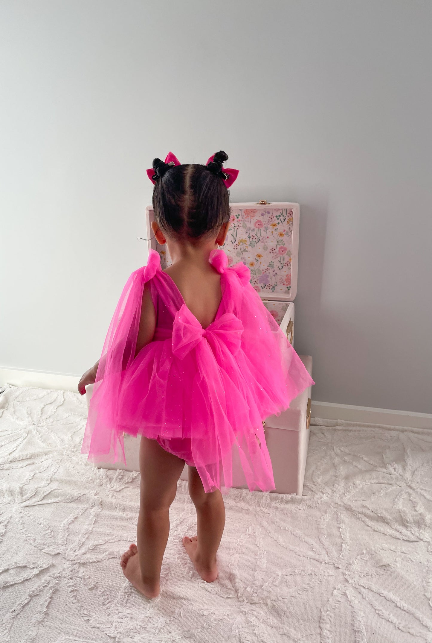 Theodora Fuchsia Pink Sequin Baby Girl Tulle Party Romper