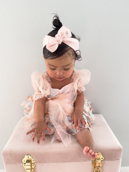 Butterfly Kisses Peach Rose Baby Girl Embroidered Tulle Party Romper
