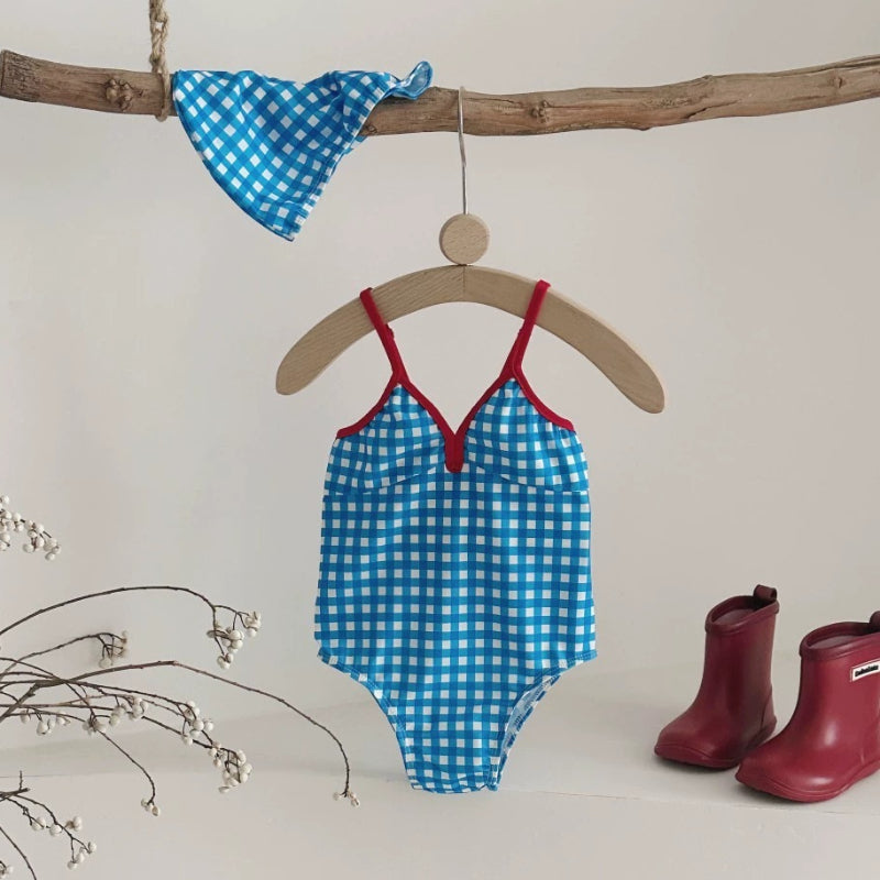 Girls' Plaid Tie-up Onesie Swimsuit