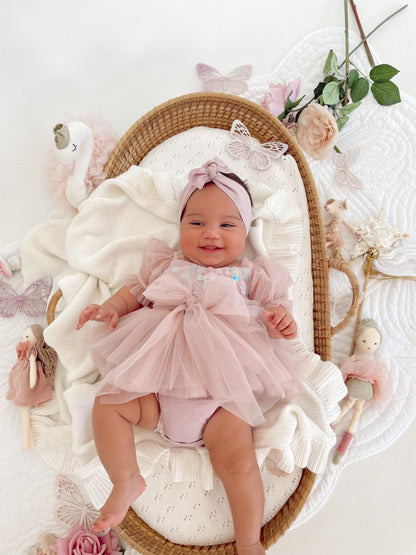 Jewel Sequin Dusty Pink Sparkle Baby Girl Tulle Party Romper