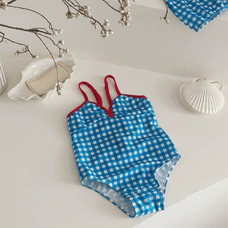 Girls' Plaid Tie-up Onesie Swimsuit