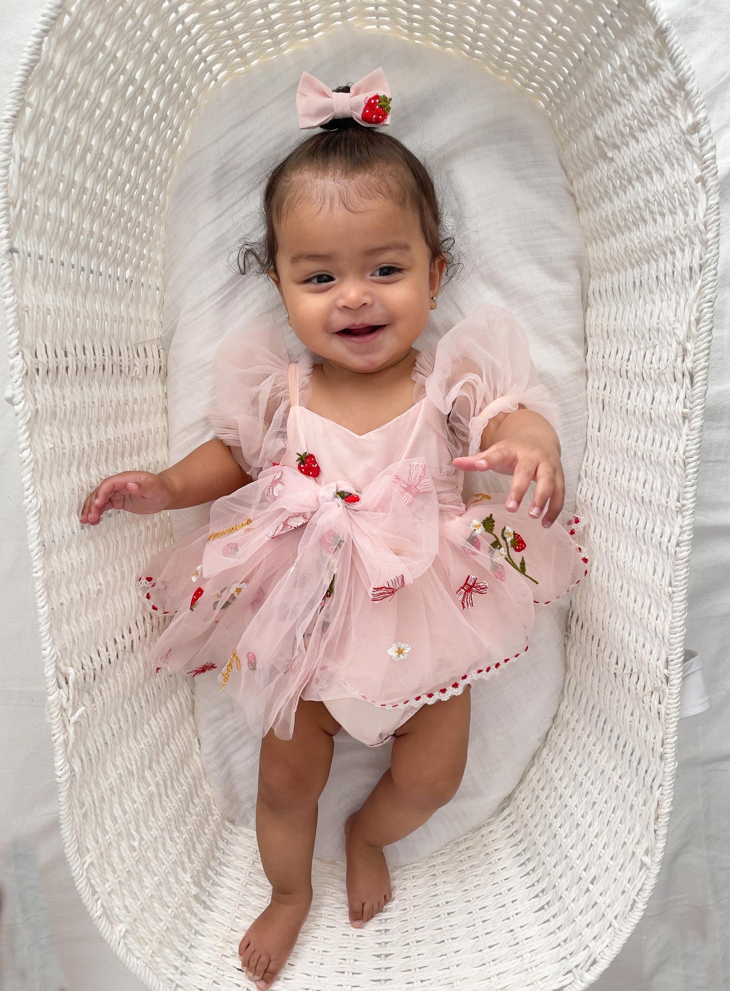 Strawberry Fields Pink Baby Girl Tulle Party Romper