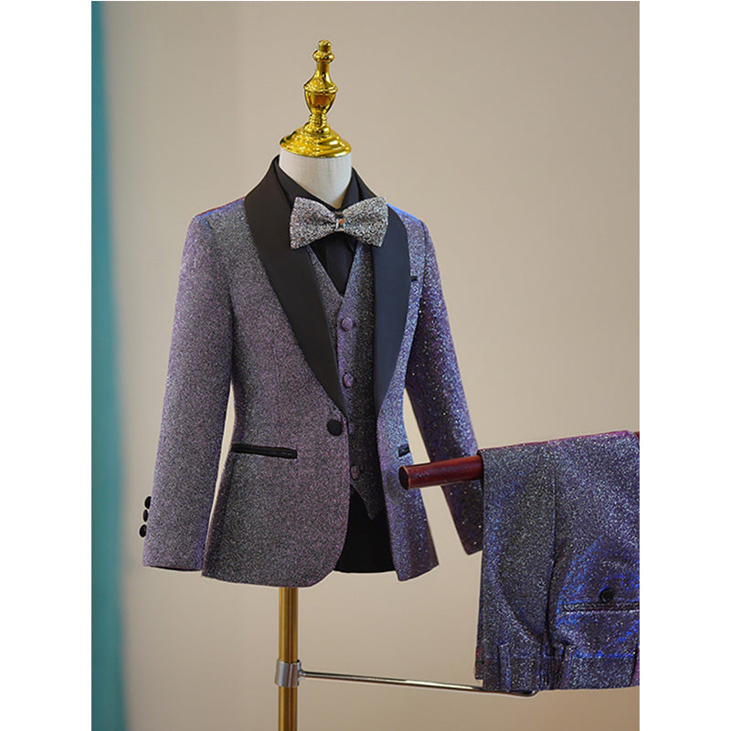 Boys Purple Suit with Fine Glitter Birthday Suit