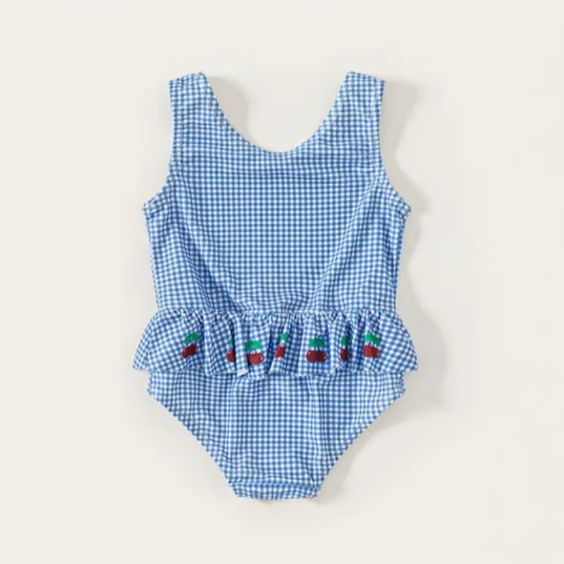 Girls New Summer Plaid Onesie Swimsuit