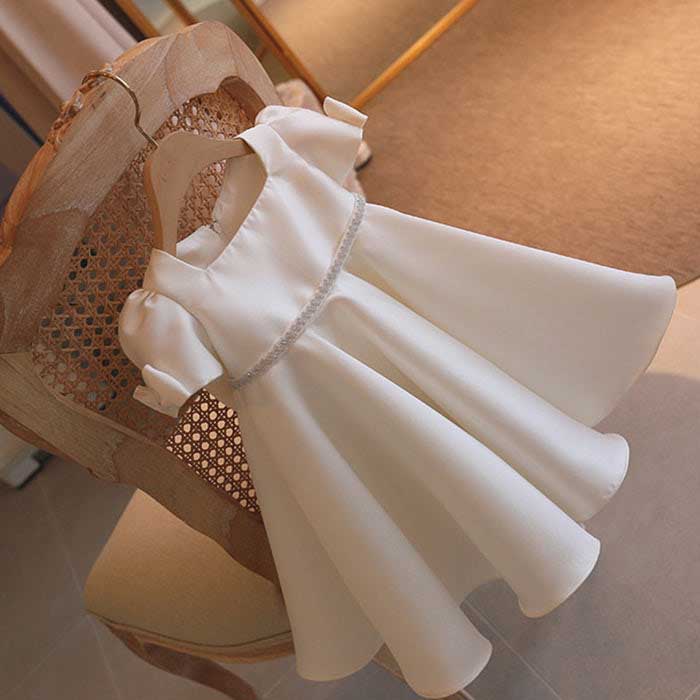 Baby Girl and Toddler Formal Princess Dress White Big Bow Christening Dress