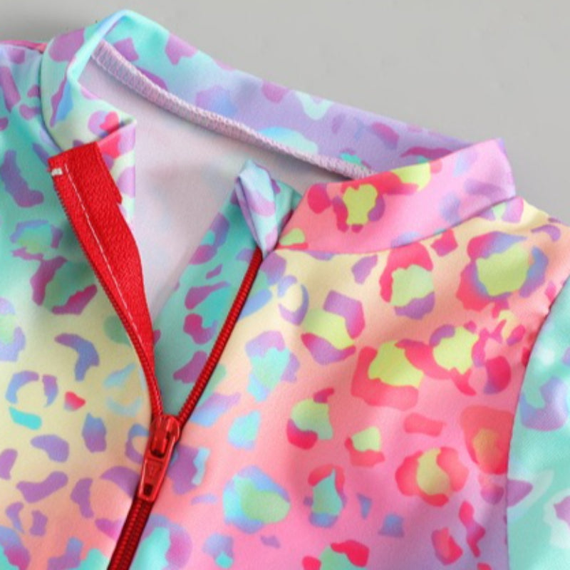 Girls New Multicolor Ruffled Onesie Swimsuit
