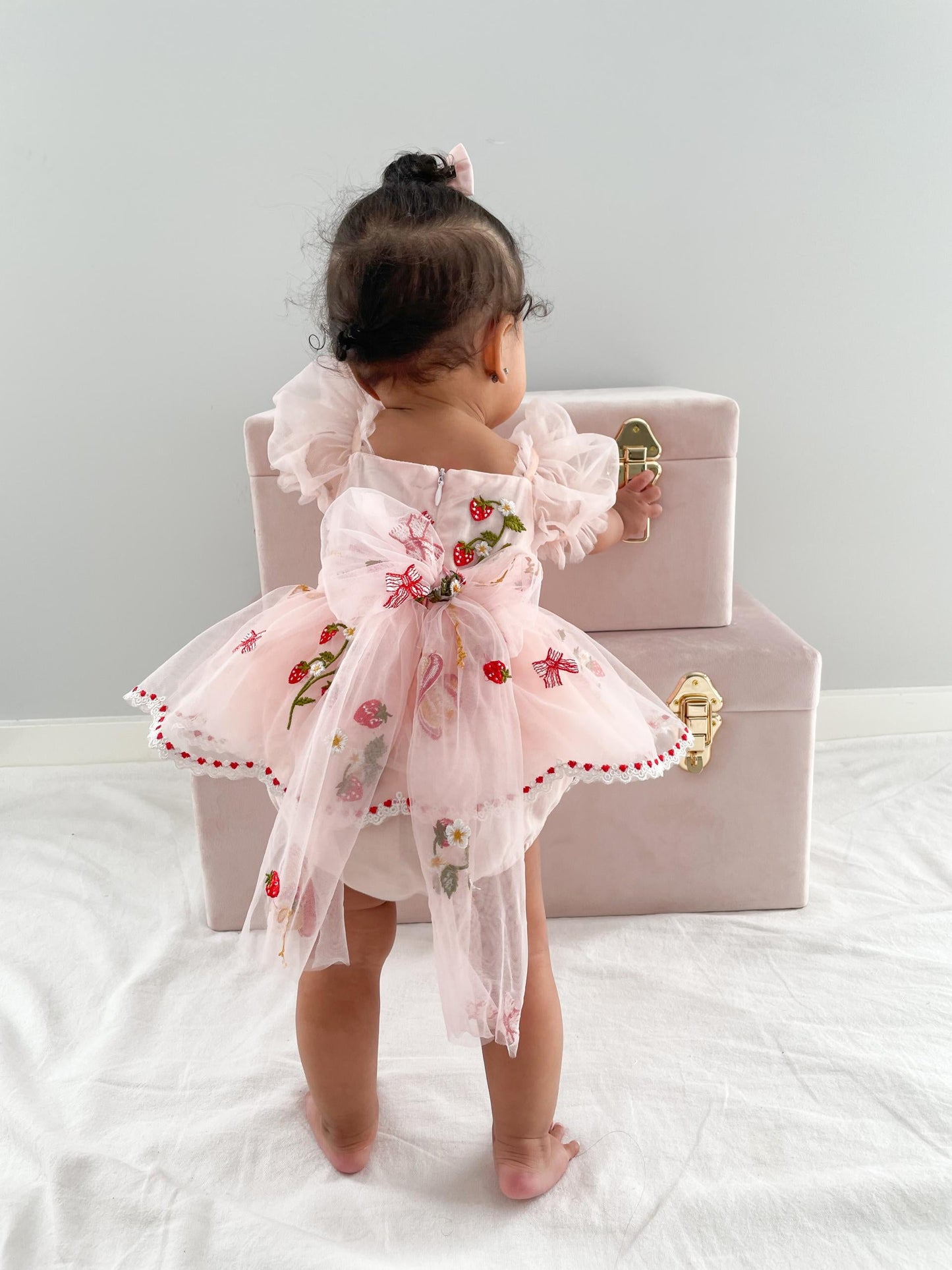 Strawberry Fields Pink Baby Girl Tulle Party Romper