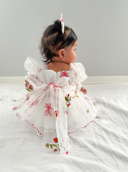Strawberry Fields White Baby Girl Tulle Party Romper