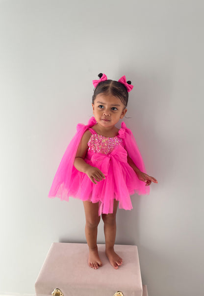 Theodora Fuchsia Pink Sequin Baby Girl Tulle Party Romper