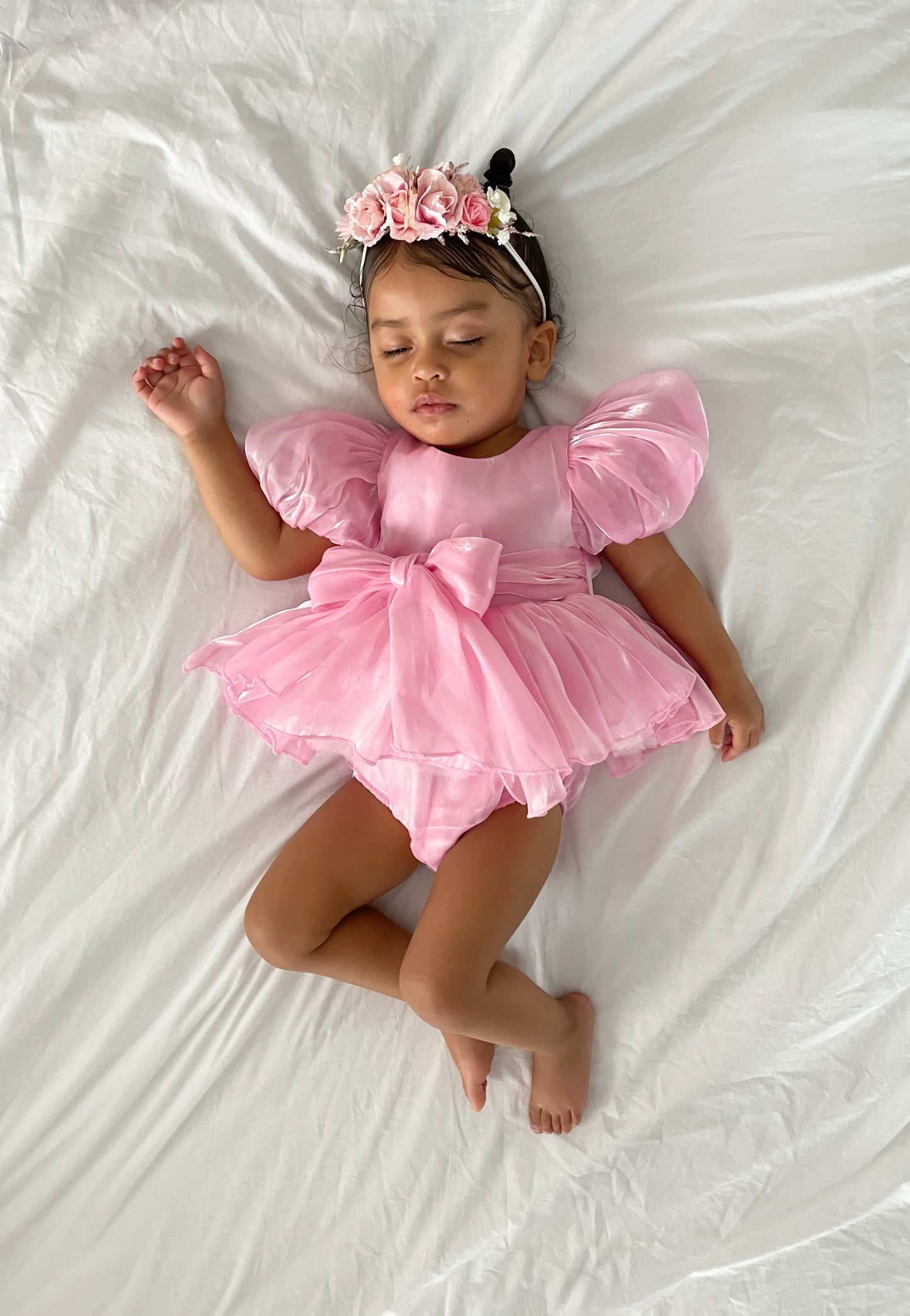 Dolly Candy Pink Organza Baby Girl Party Romper