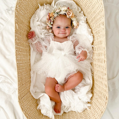 Swiss Dot Bloom White Baby Girl Tulle Romper