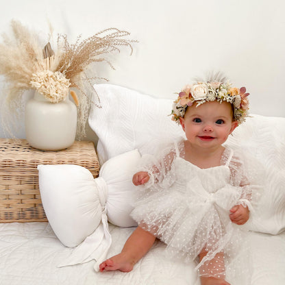 Swiss Dot Bloom White Baby Girl Tulle Romper