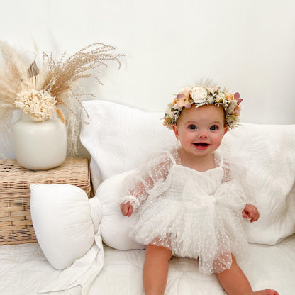 Swiss Dot Bloom White Baby Girl Tulle Romper