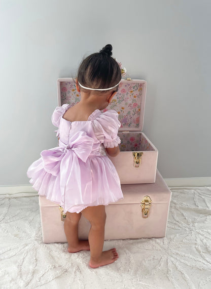 Ariel Purple Pearl Organza Sequin Baby Girl Party Romper