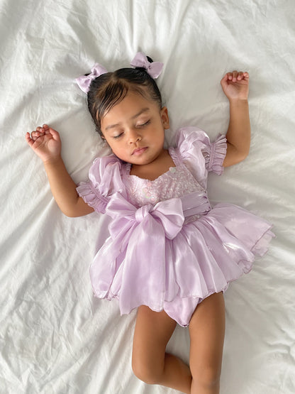 Ariel Purple Pearl Organza Sequin Baby Girl Party Romper