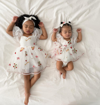 Strawberry Fields White Baby Girl Tulle Party Romper