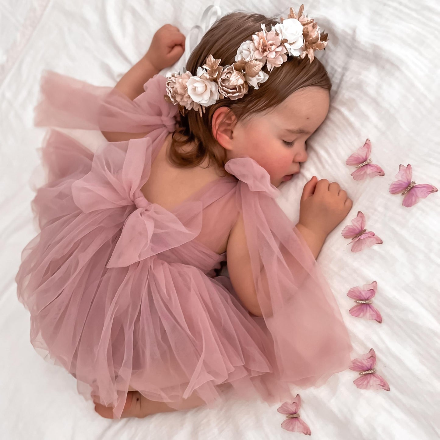 English Rose Dusty Rose Pink Baby Girl Tulle Romper