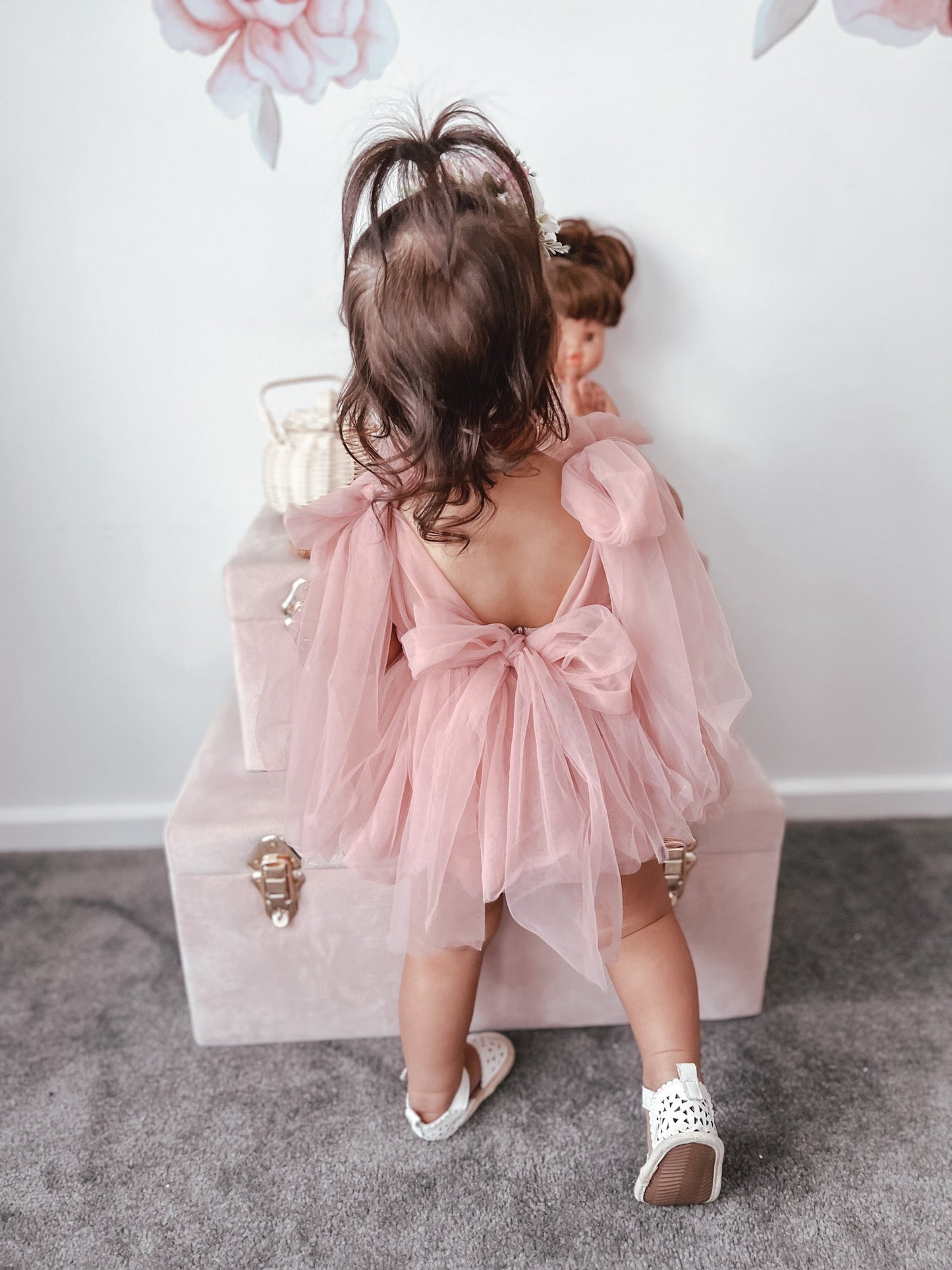 English Rose Dusty Rose Pink Baby Girl Tulle Romper