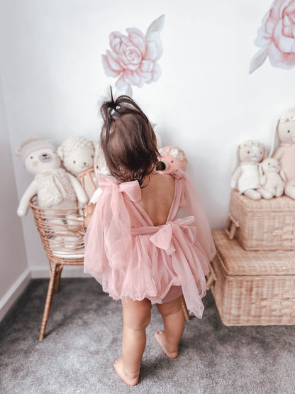 English Rose Dusty Rose Pink Baby Girl Tulle Romper