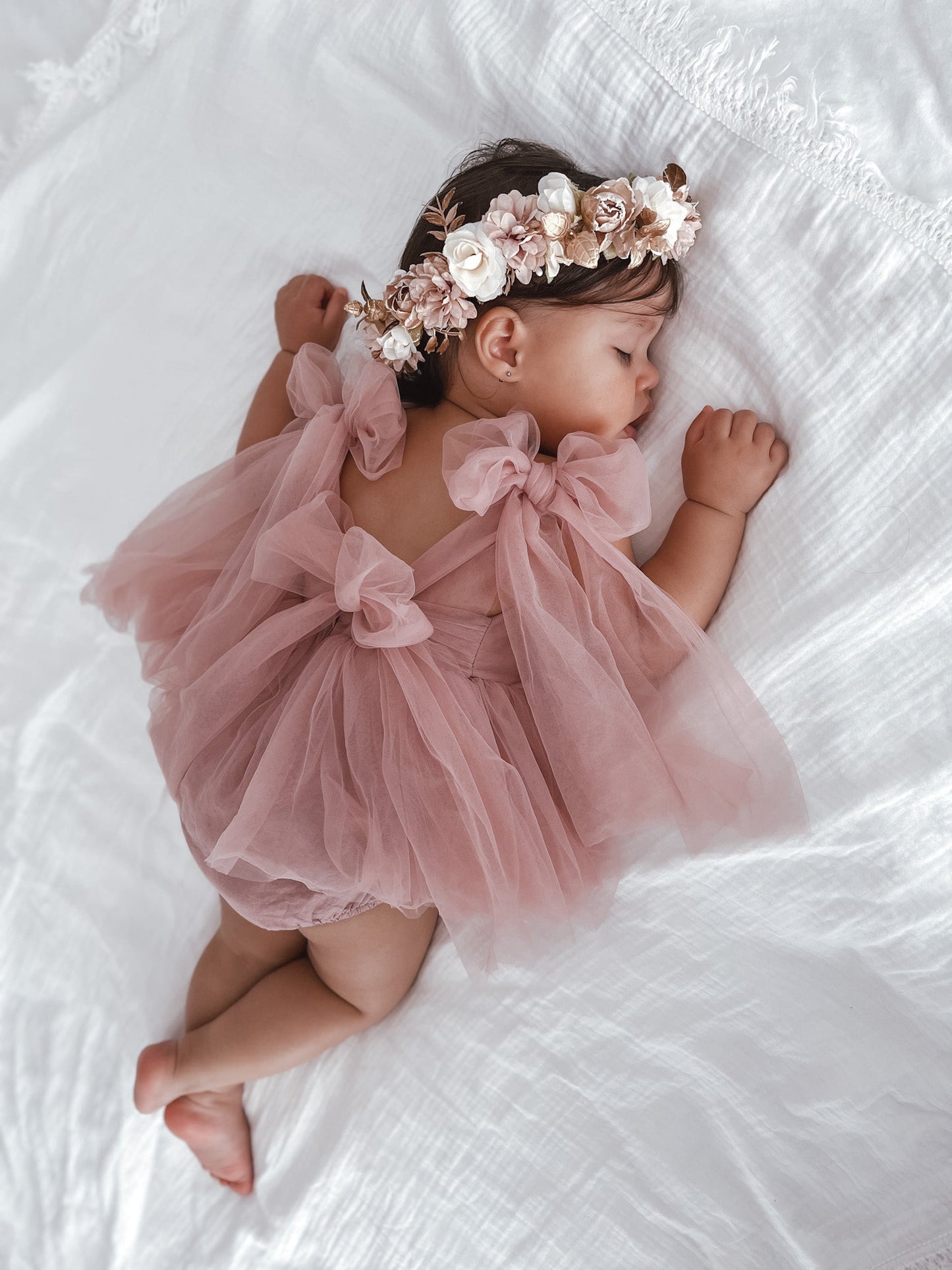 English Rose Dusty Rose Pink Baby Girl Tulle Romper