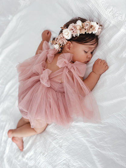 English Rose Dusty Rose Pink Baby Girl Tulle Romper