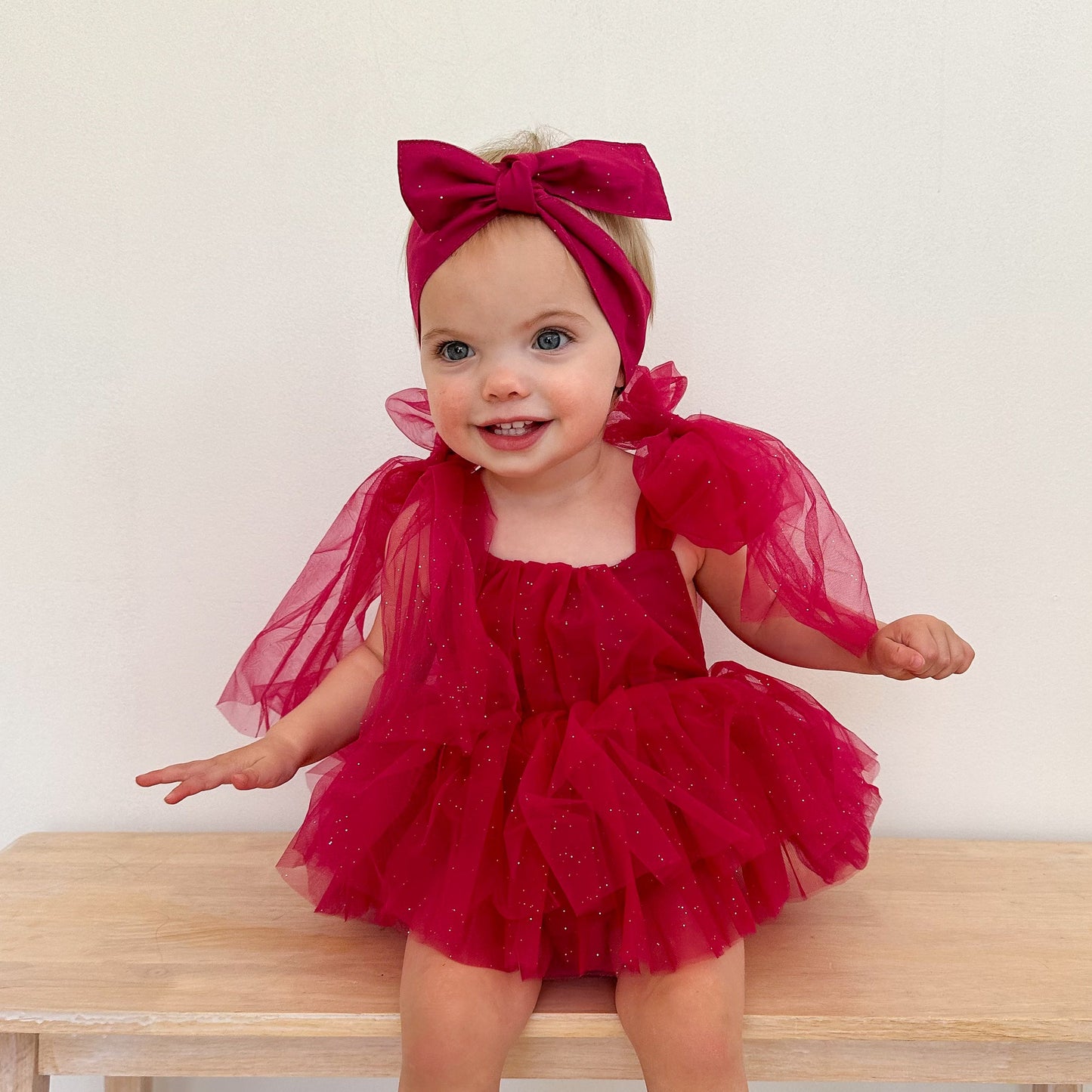 English Rose Romper Ruby Red Sparkle Baby Girl Romper