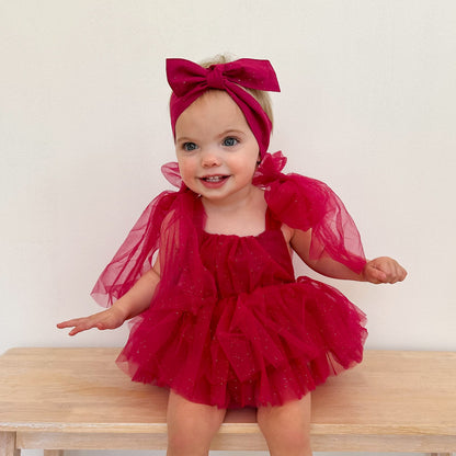 English Rose Romper Ruby Red Sparkle Baby Girl Romper