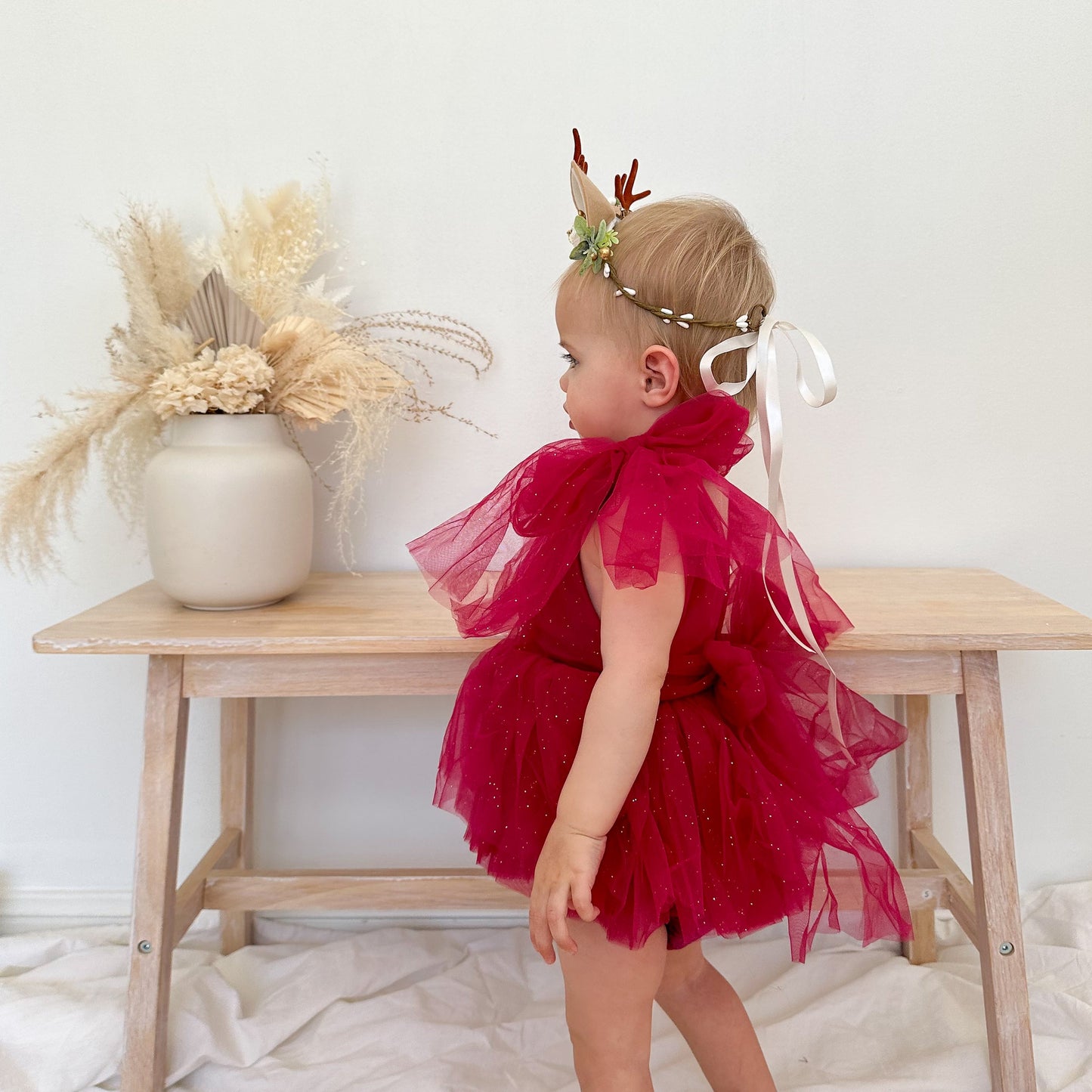 English Rose Romper Ruby Red Sparkle Baby Girl Romper