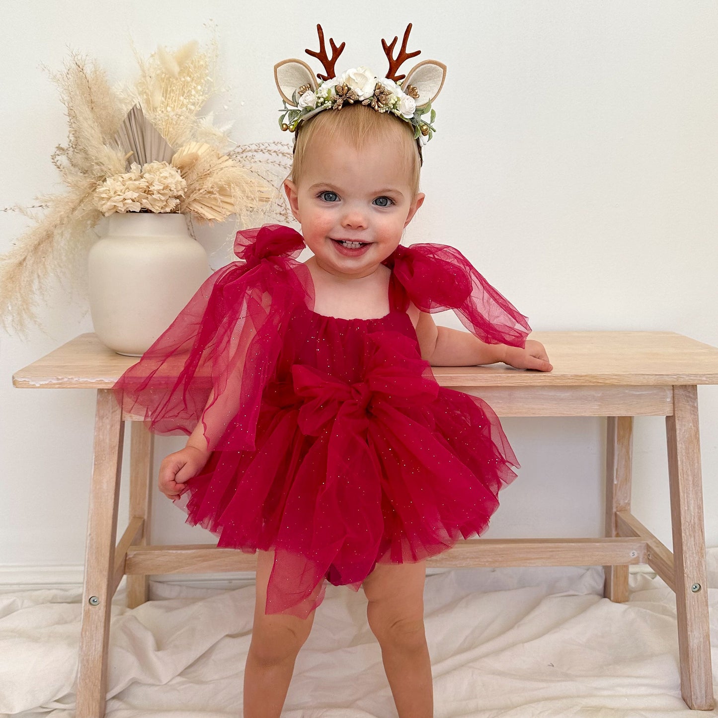 English Rose Romper Ruby Red Sparkle Baby Girl Romper