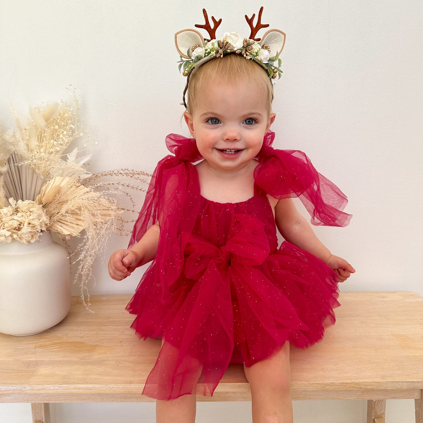 English Rose Romper Ruby Red Sparkle Baby Girl Romper