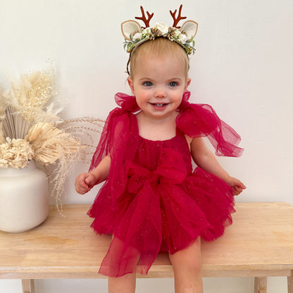 English Rose Romper Ruby Red Sparkle Baby Girl Romper