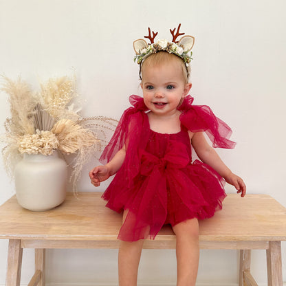 English Rose Romper Ruby Red Sparkle Baby Girl Romper