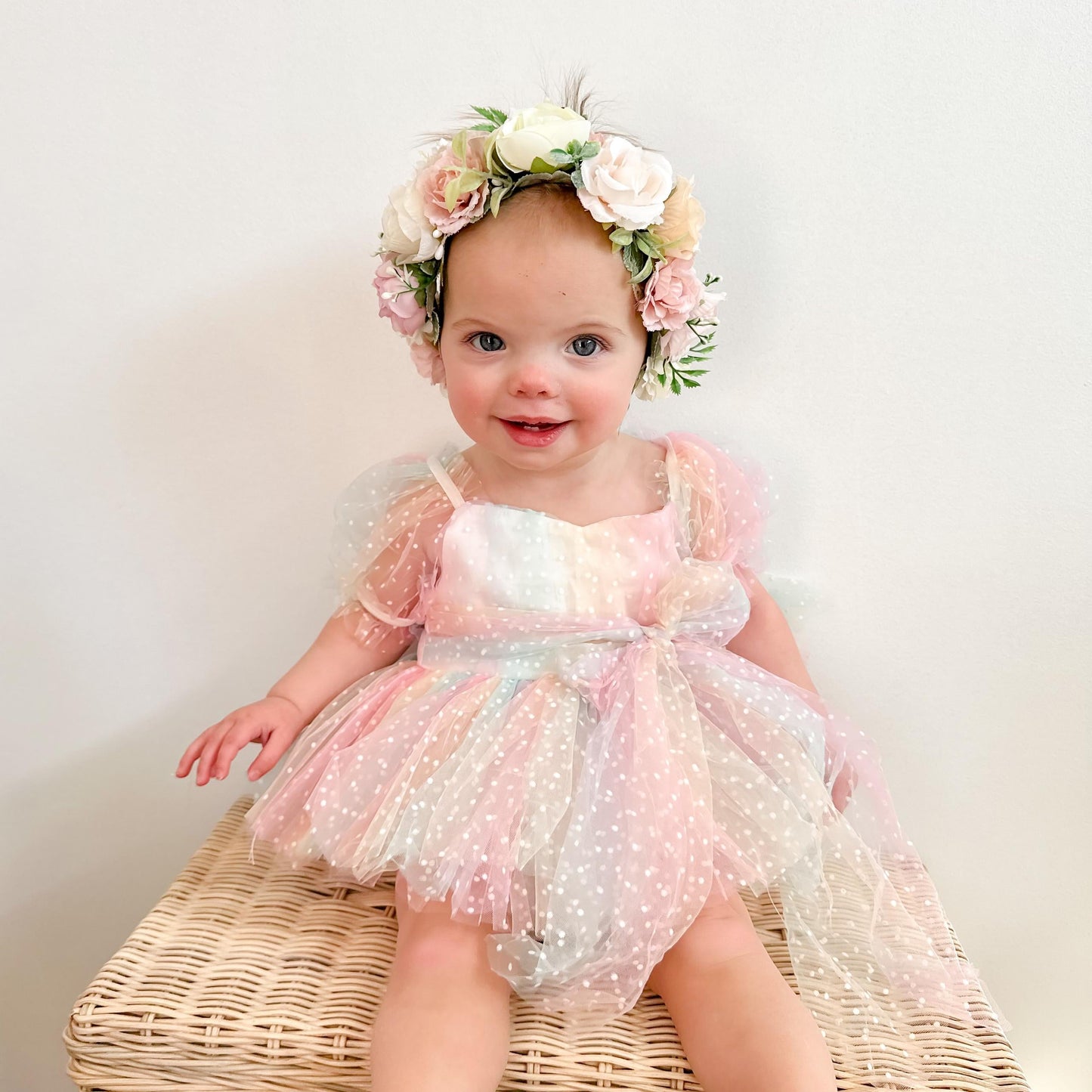 Rainbow Fairy Floss Baby Girl Tulle Party Romper