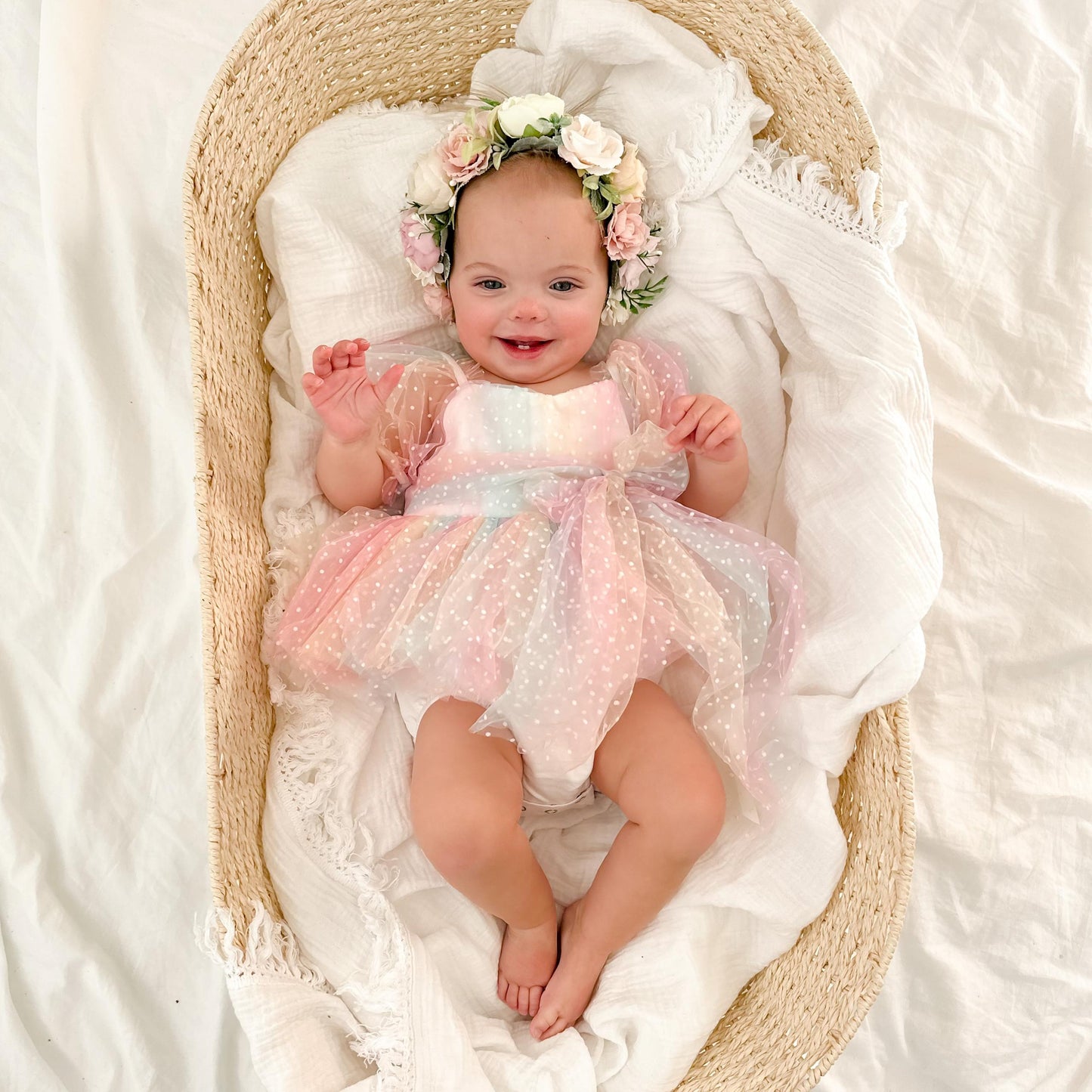 Rainbow Fairy Floss Baby Girl Tulle Party Romper
