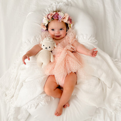 Swiss Dot Pink Rose Flower Fairy Baby Girl Tulle Party Romper